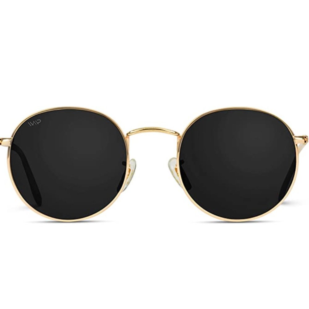 GOLD FRAME ROUND CIRCLE BLACK POLARIZED SUNGLASSES - Picture 6 of 7